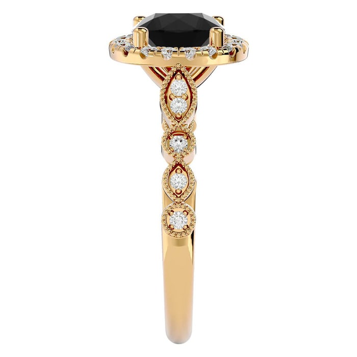 1 3/4 Carat Halo Black Diamond Engagement Ring In 14 Karat Yellow Gold