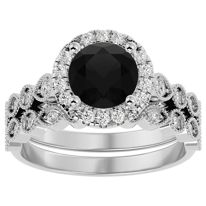 2 Carat Halo Black Diamond Bridal Set In 14 Karat White Gold