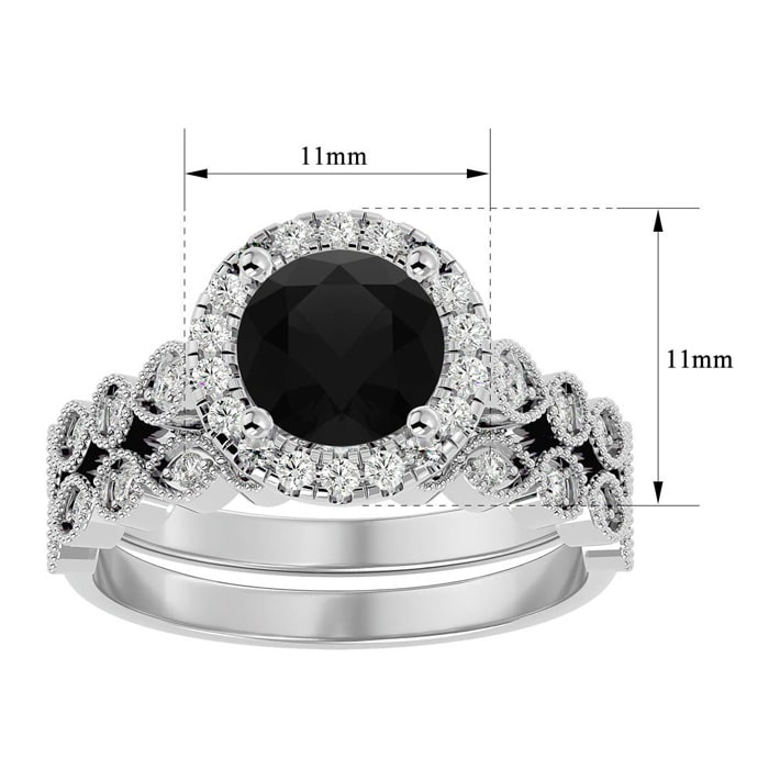 2 Carat Halo Black Diamond Bridal Set In 14 Karat White Gold