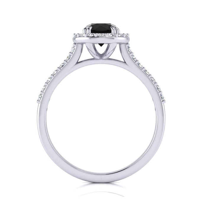 1 Carat Round Shape Halo Black Diamond Engagement Ring In 14 Karat White Gold