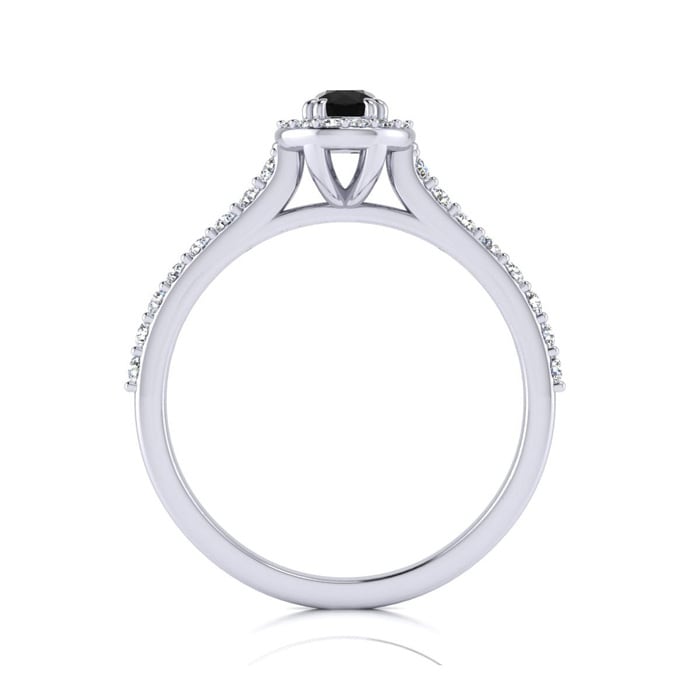 1/2 Carat Round Shape Halo Black Diamond Engagement Ring In 14 Karat White Gold