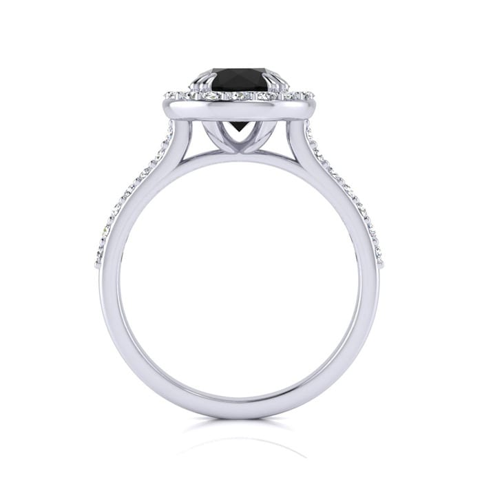 2 Carat Round Shape Halo Black Diamond Engagement Ring In 14 Karat White Gold