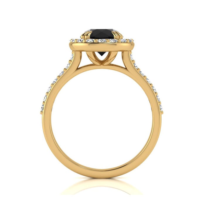 2 Carat Round Shape Halo Black Diamond Engagement Ring In 14 Karat Yellow Gold