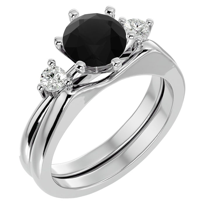 1 1/2 Carat Black Diamond Solitaire Ring With 1/5 Carat Enhancer In 14 Karat White Gold