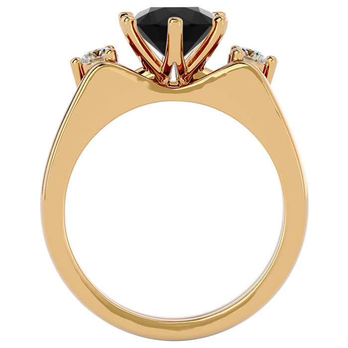 1 1/2 Carat Black Diamond Solitaire Ring With 1/5 Carat Enhancer In 14 Karat Yellow Gold