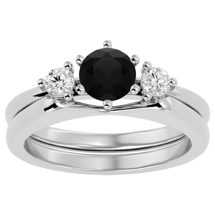 3/4 Carat Black Diamond Solitaire Ring With 1/5 Carat Enhancer In 14 Karat White Gold
