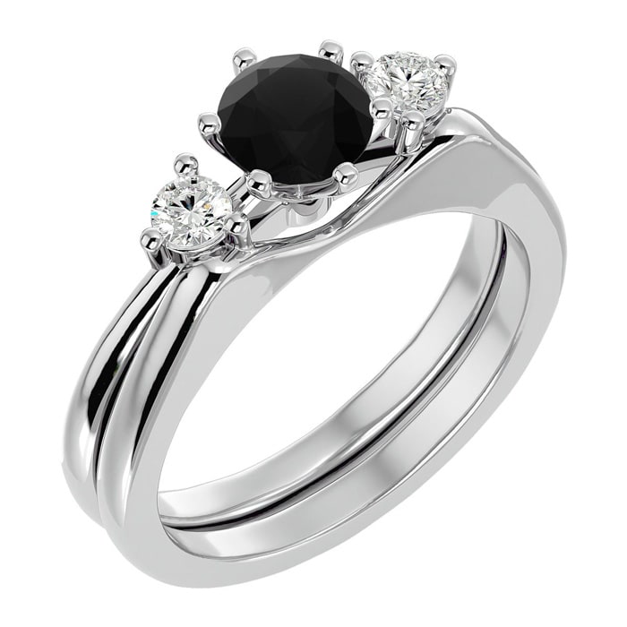 3/4 Carat Black Diamond Solitaire Ring With 1/5 Carat Enhancer In 14 Karat White Gold