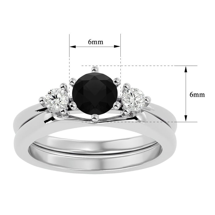 3/4 Carat Black Diamond Solitaire Ring With 1/5 Carat Enhancer In 14 Karat White Gold
