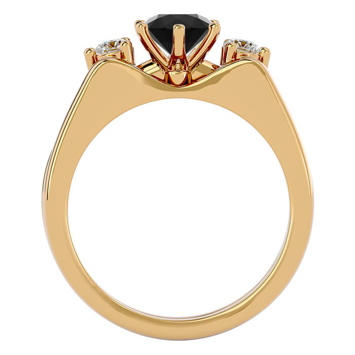 3/4 Carat Black Diamond Solitaire Ring With 1/5 Carat Enhancer In 14 Karat Yellow Gold