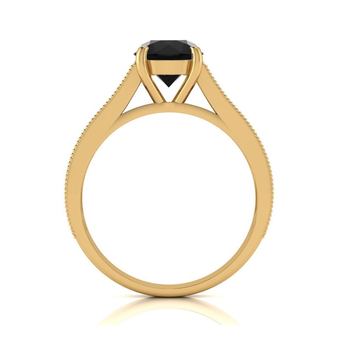 2 Carat Round Shape Black Diamond Engagement Ring In 14 Karat Yellow Gold