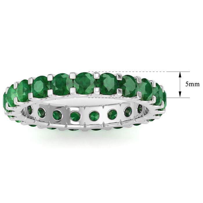 5 Carat Round Emerald Eternity Ring In Platinum, Ring Size 7.5