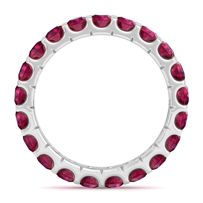 5 Carat Round Ruby Eternity Ring In 14 Karat White Gold, Ring Size 9.5