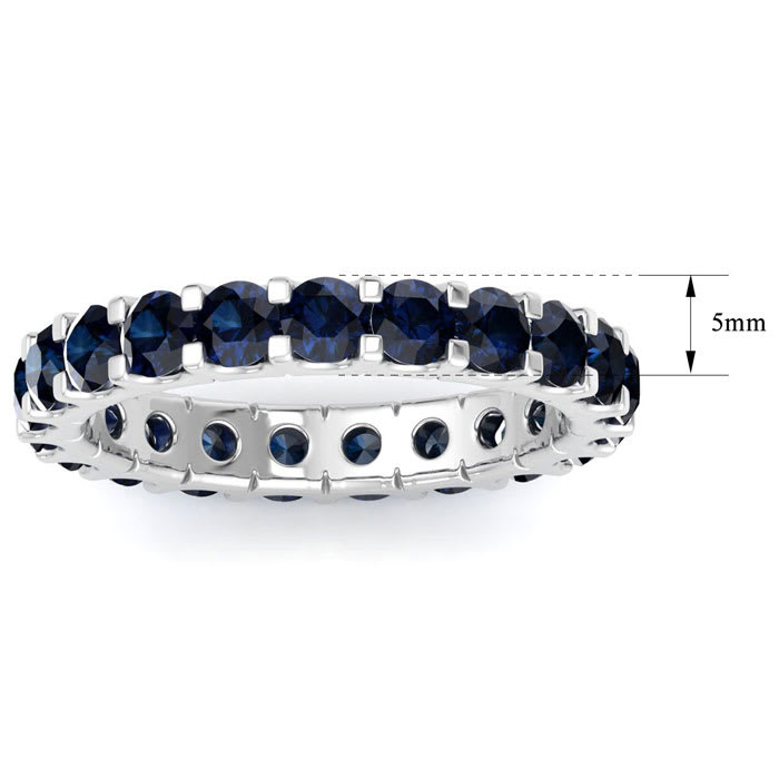 5 Carat Round Sapphire Eternity Ring In 14 Karat White Gold, Ring Size 4.5