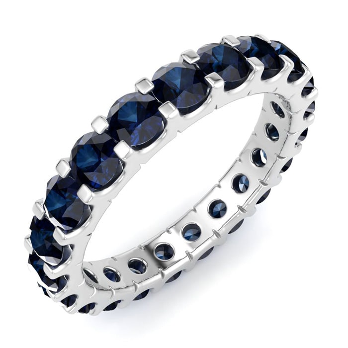 5 Carat Round Sapphire Eternity Ring In 14 Karat White Gold, Ring Size 7.5
