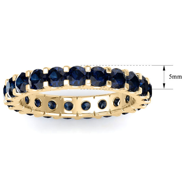 5 Carat Round Sapphire Eternity Ring In 14 Karat Yellow Gold, Ring Size 4