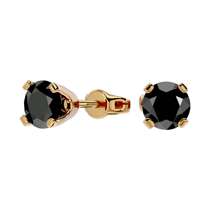 1 Carat Black Moissanite Screw Back Stud Earrings In 14K Yellow Gold 