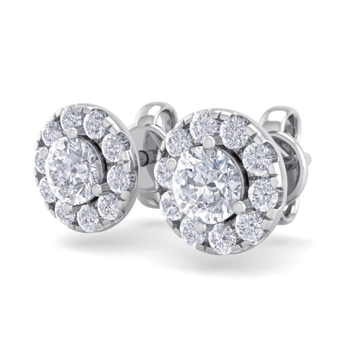 2 1/2 Carat Lab Grown Diamond Halo Stud Earrings In 14 Karat White Gold