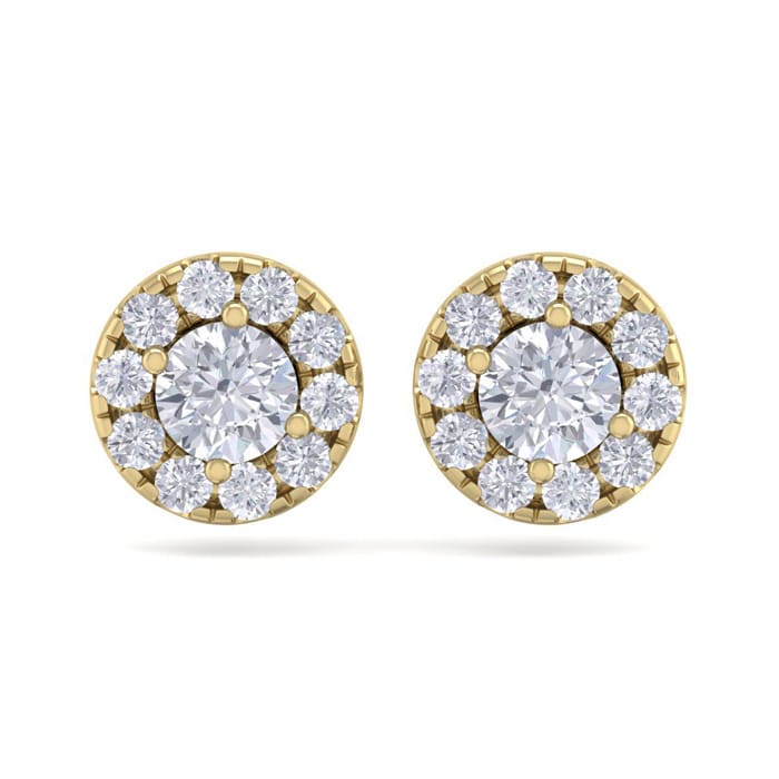 2 1/2 Carat Lab Grown Diamond Halo Stud Earrings In 14 Karat Yellow Gold