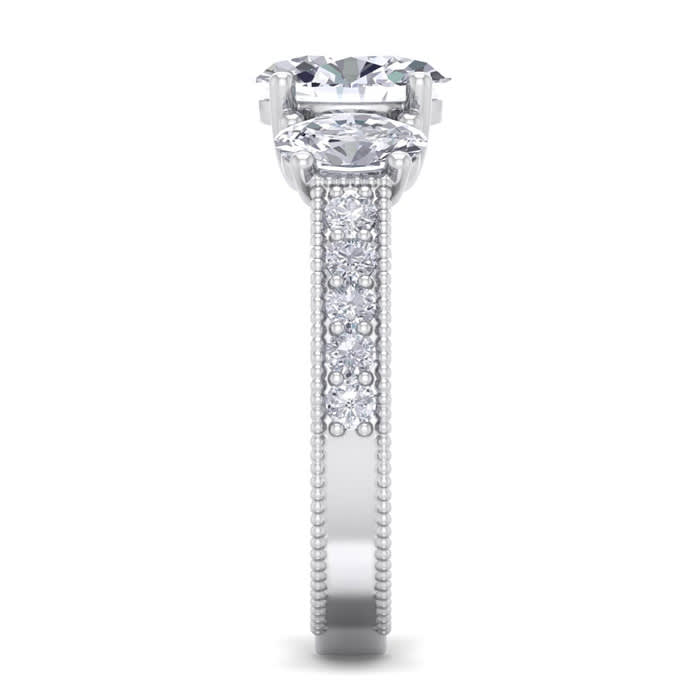 2 1/2 Carat Lab grown Diamond Oval Shape Three Stone Ring In 14 Karat White Gold
