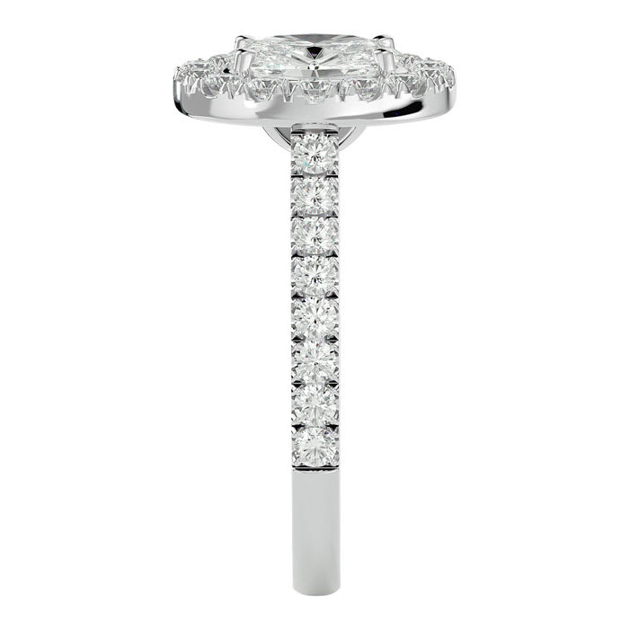 1 3/4 Carat Oval Shape Halo Lab grown Diamond Engagement Ring In 14 Karat White Gold