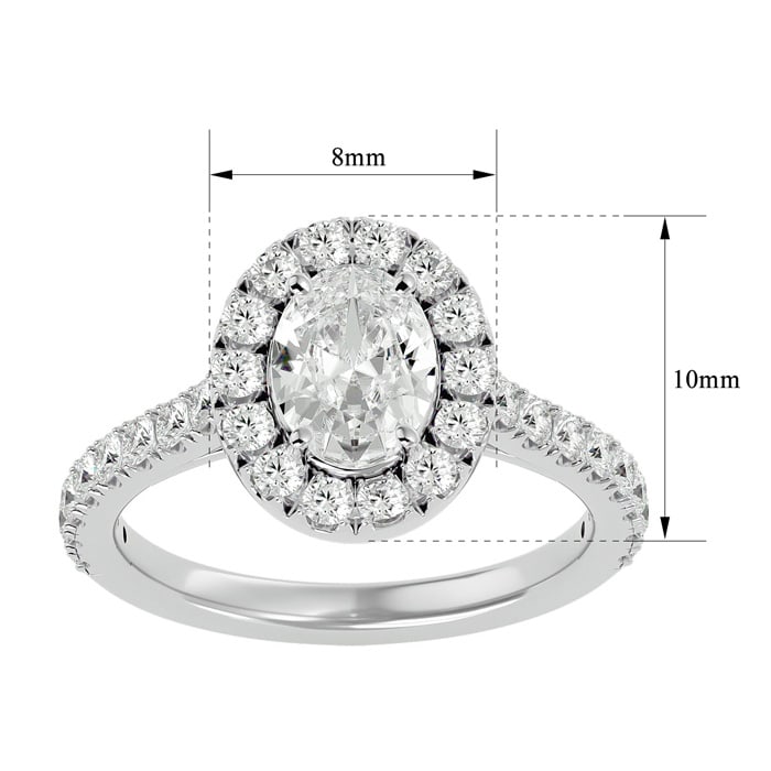 1 3/4 Carat Oval Shape Halo Lab grown Diamond Engagement Ring In 14 Karat White Gold