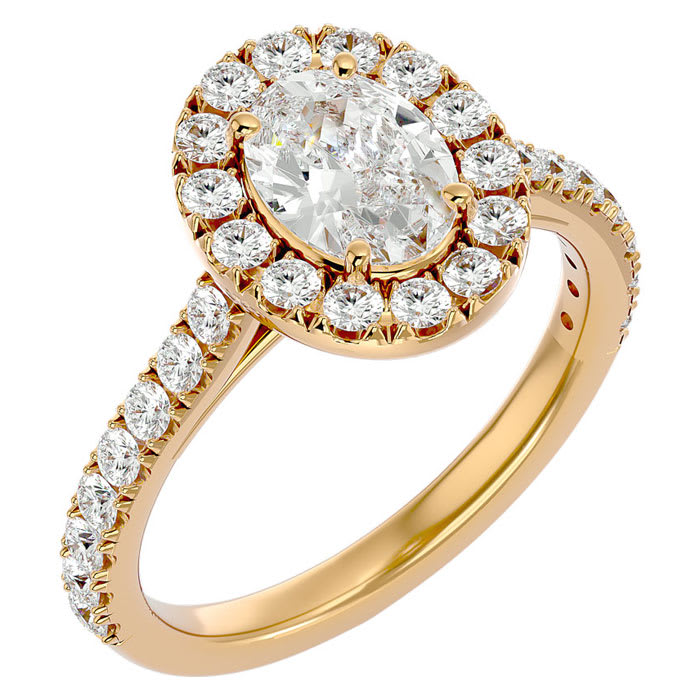 1 3/4 Carat Oval Shape Halo Lab grown Diamond Engagement Ring In 14 Karat Yellow Gold