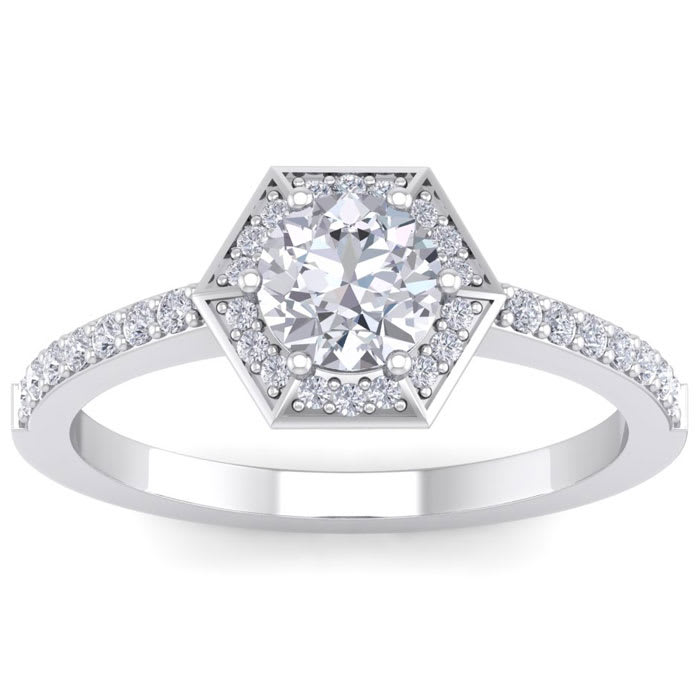 1 Carat Halo Lab Grown Diamond Engagement Ring In 14 Karat White Gold