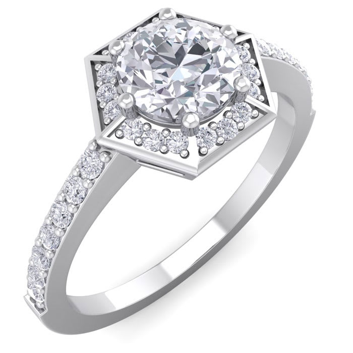 1 Carat Halo Lab Grown Diamond Engagement Ring In 14 Karat White Gold