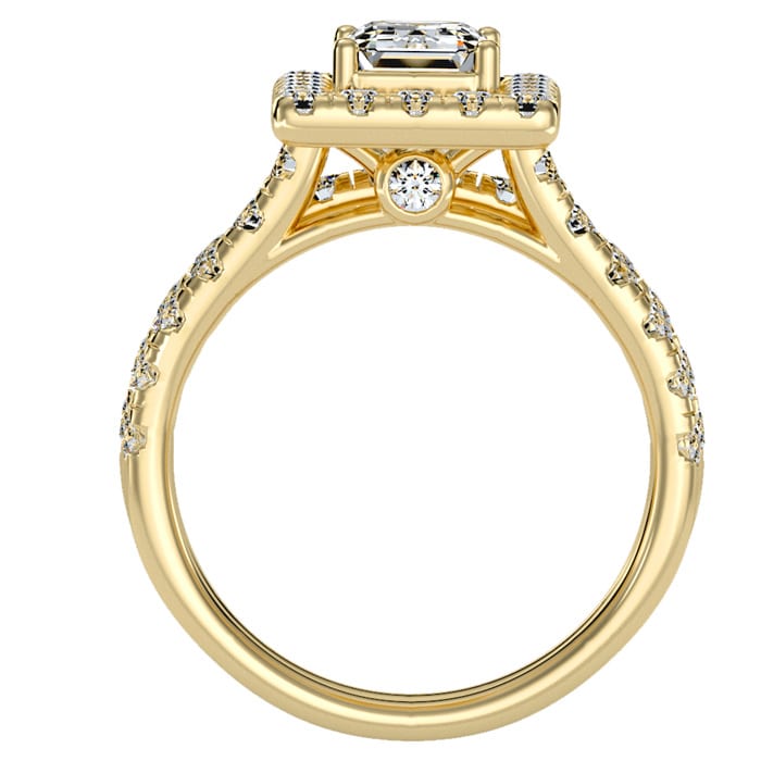 3 Carat Emerald Cut Halo Lab Grown Diamond Bridal Set In 14 Karat Yellow Gold