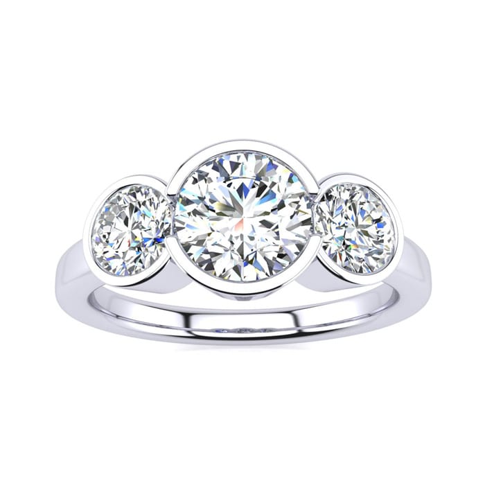 2 1/4 Carat Bezel Set Three Stone Lab Grown Diamond Ring In 14K White Gold