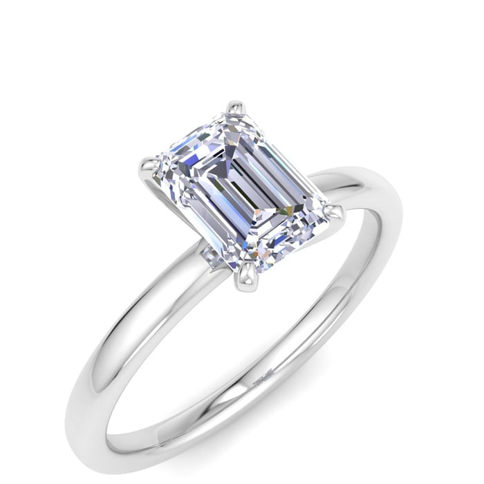 1 Carat Emerald Cut Lab Grown Diamond Ring In 14K White Gold, Solitaire