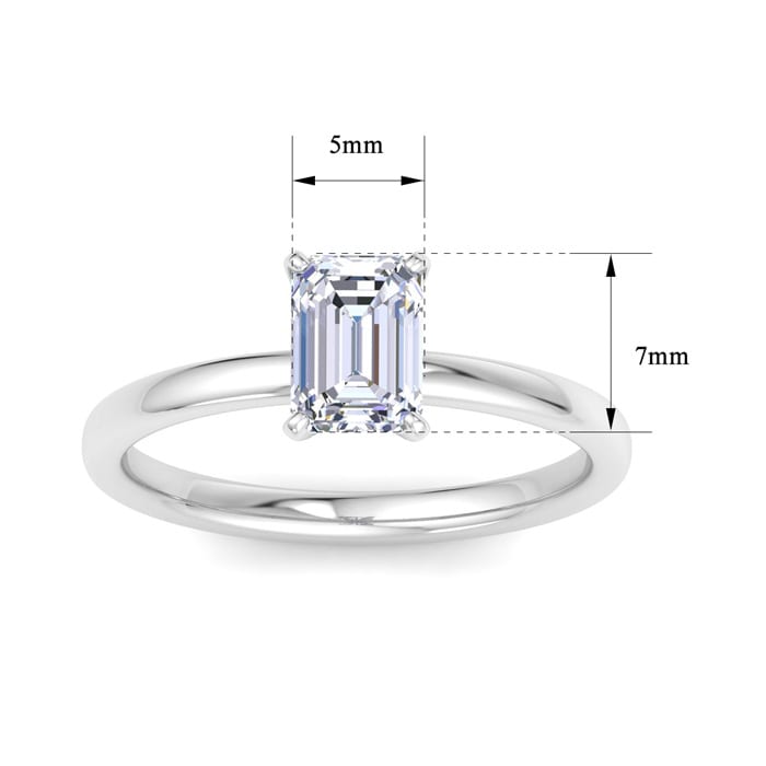 1 Carat Emerald Cut Lab Grown Diamond Ring In 14K White Gold, Solitaire