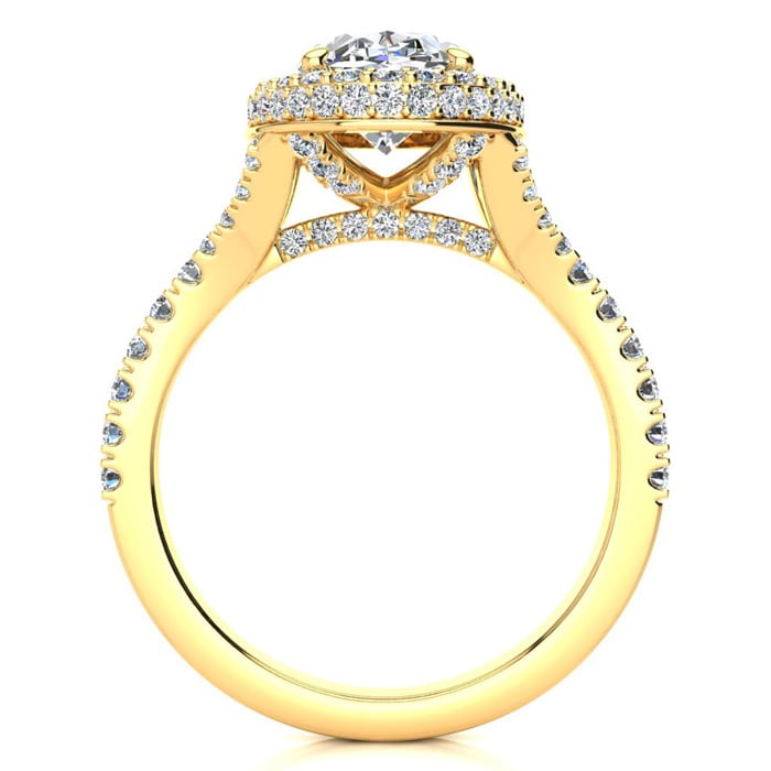 2 Carat Oval Shape Halo Lab Grown Diamond Engagement Ring With 1 1/2 Carat Center Lab Grown Diamond In 14K Yellow Gold