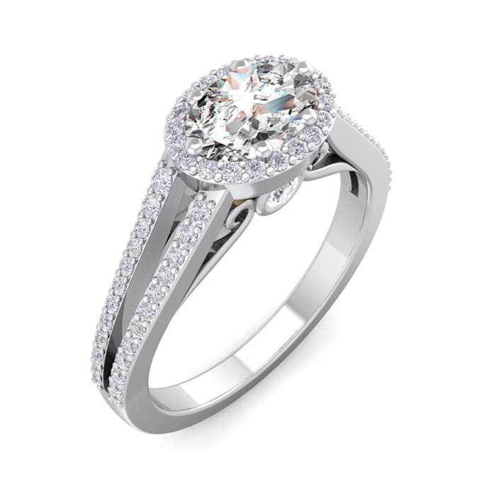 1 1/4 Carat Oval Shape Antique Halo Lab Grown Diamond Ring In 14 Karat White Gold