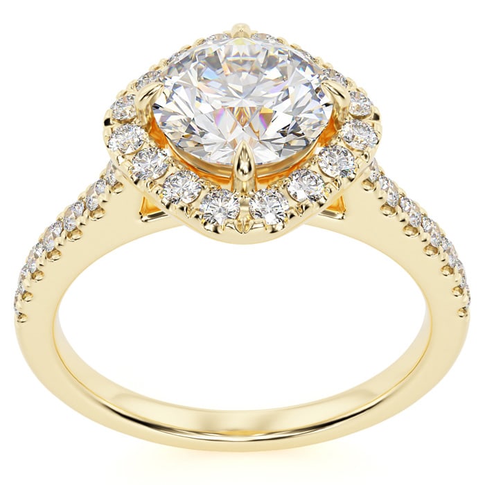 1 1/3 Carat Cushion Style Halo Lab Grown Diamond Engagement Ring in 14 Karat Yellow Gold 
