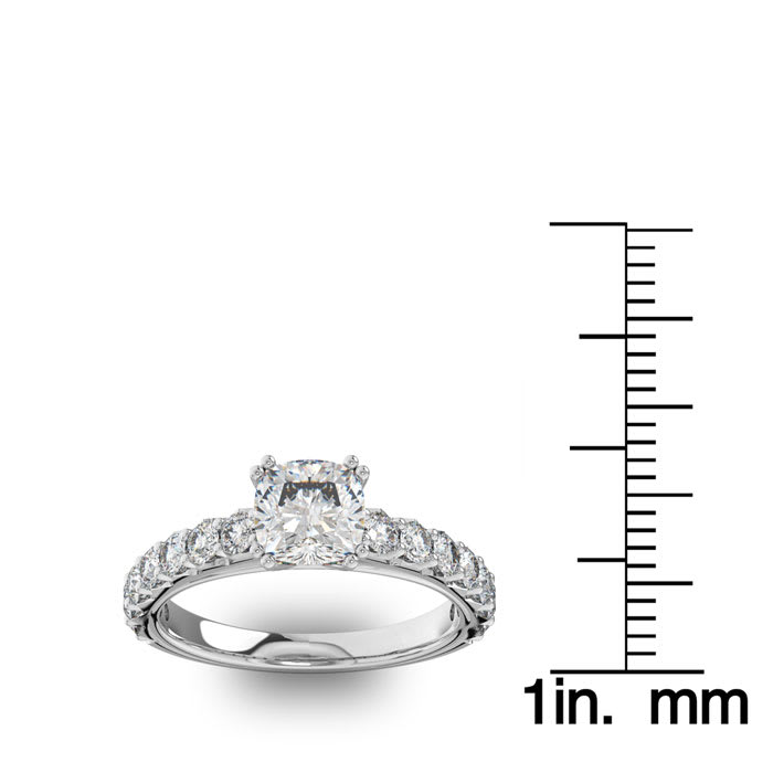 1 1/2 Carat Cushion Cut Double Prong Set Engagement Ring in 14 Karat White Gold