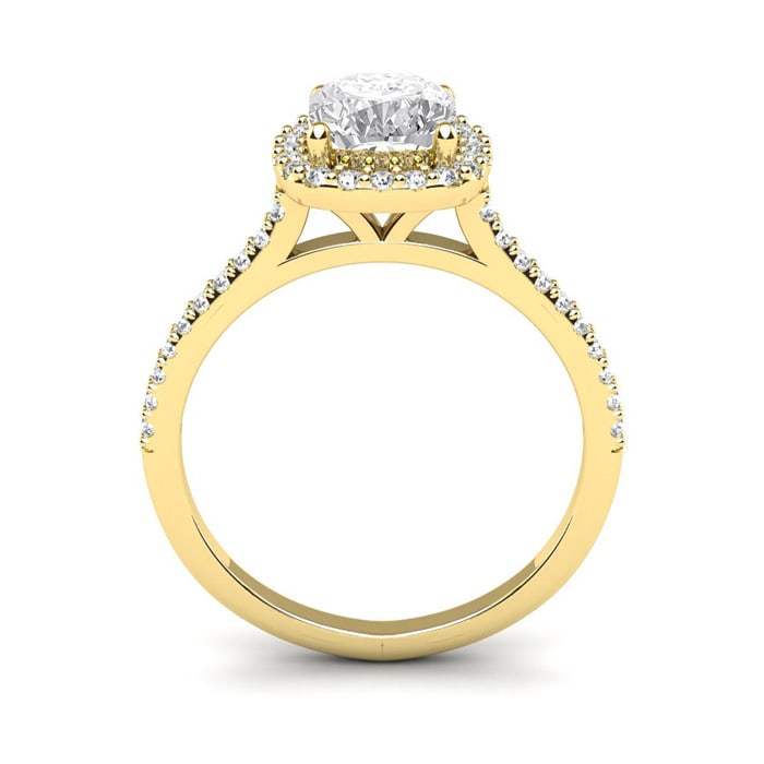 1 1/2 Carat Cushion Cut Halo Lab Grown Diamond Ring In 14K Yellow Gold