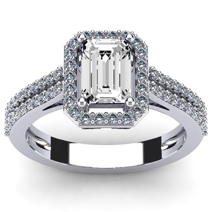 1 1/2 Carat Halo Lab Grown Diamond Ring In 14 Karat White Gold