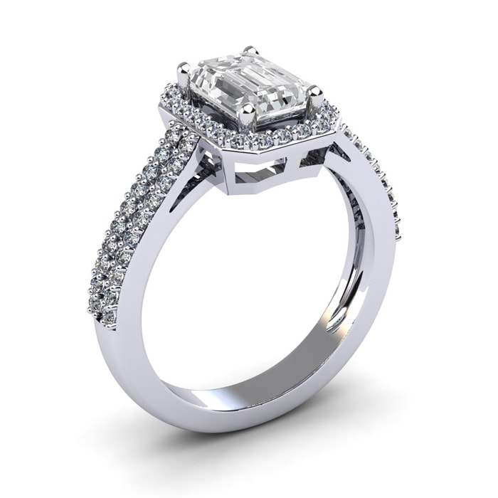 1 1/2 Carat Halo Lab Grown Diamond Ring In 14 Karat White Gold