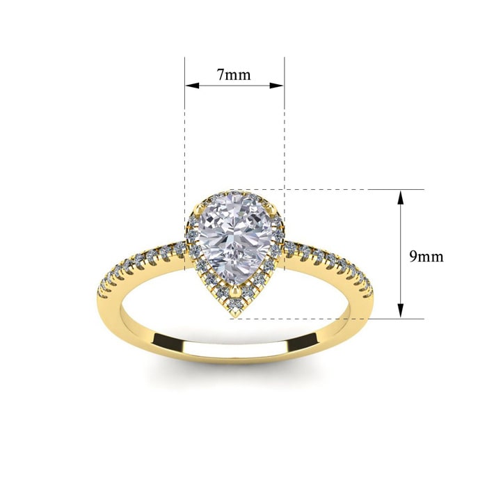 1 Carat Pear Shape Halo Lab Grown Diamond Ring In 14 Karat Yellow Gold