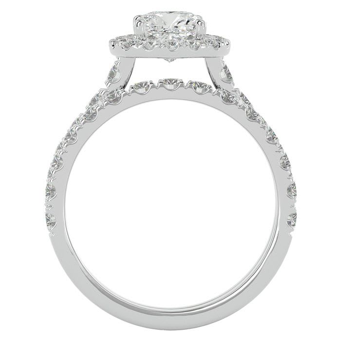 2 1/4 Carat Cushion Cut Halo Lab Grown Diamond Bridal Set In 14 Karat White Gold