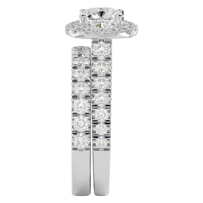 2 1/4 Carat Cushion Cut Halo Lab Grown Diamond Bridal Set In 14 Karat White Gold