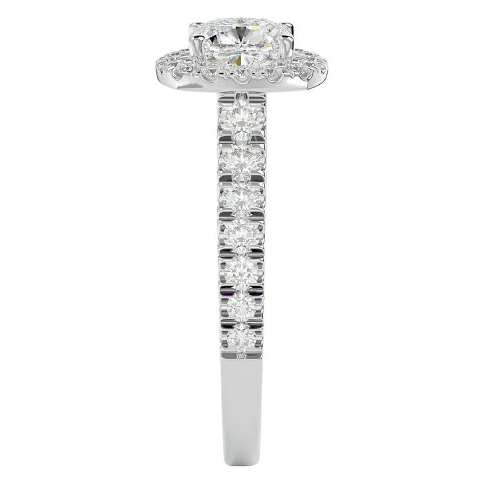 2 Carat Cushion Cut Halo Lab Grown Diamond Engagement Ring In 14 Karat White Gold