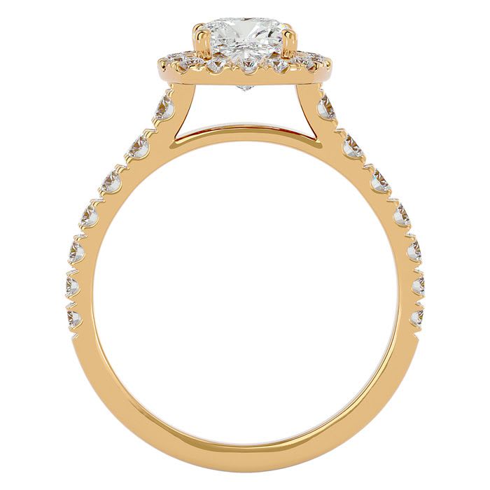2 Carat Cushion Cut Halo Lab Grown Diamond Engagement Ring In 14 Karat Yellow Gold