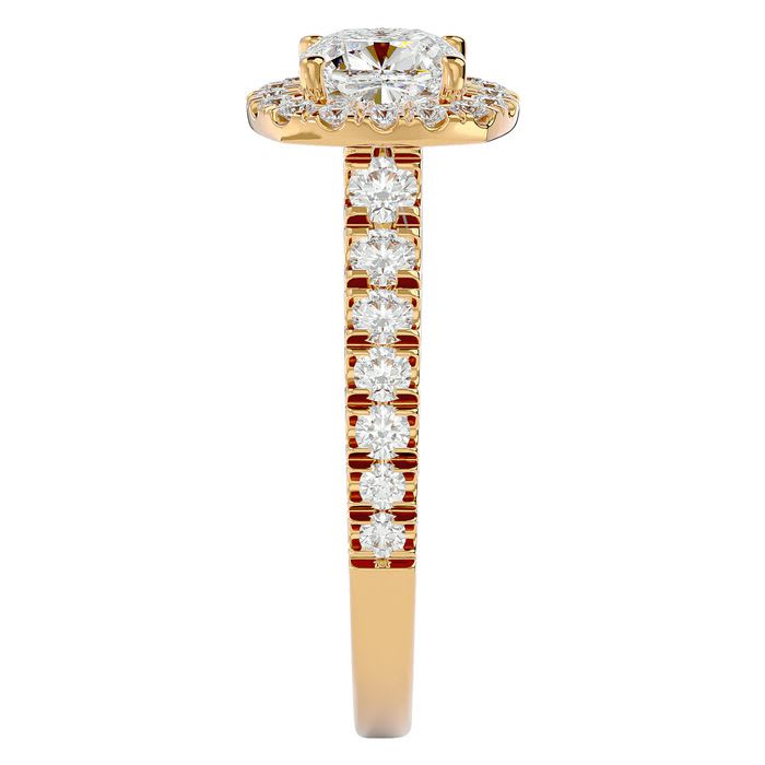 2 Carat Cushion Cut Halo Lab Grown Diamond Engagement Ring In 14 Karat Yellow Gold
