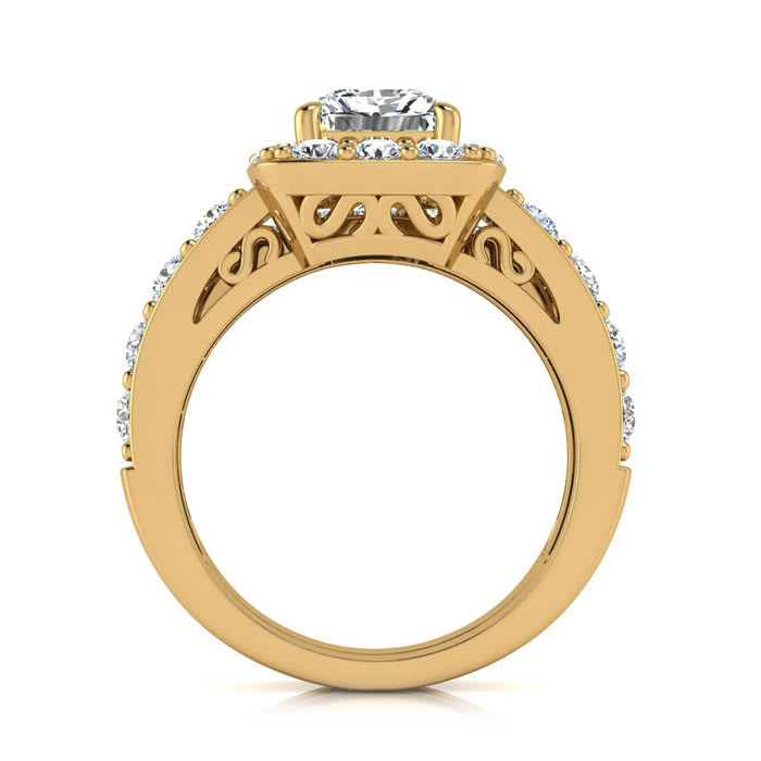 2 1/4 Carat Princess Halo Lab Grown Diamond Bridal Set in 14k Yellow Gold