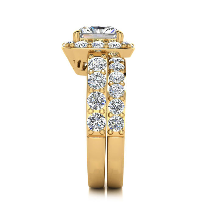 2 1/4 Carat Princess Halo Lab Grown Diamond Bridal Set in 14k Yellow Gold