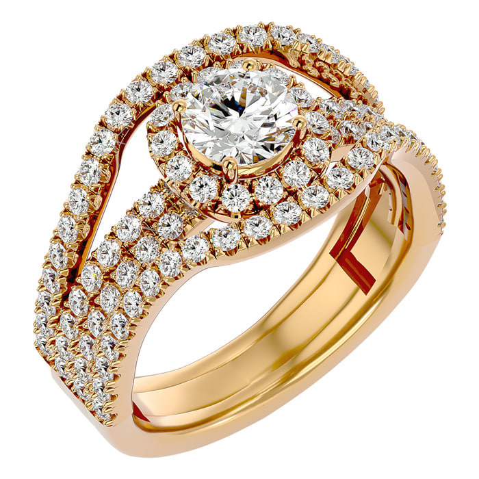 2 Carat Halo Lab Grown Diamond Engagement Ring in 14 Karat Yellow Gold