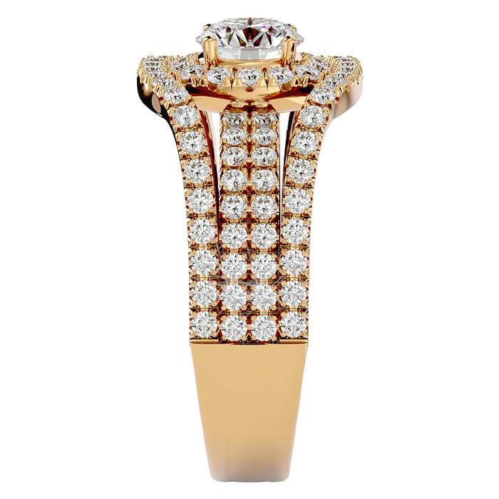 2 Carat Halo Lab Grown Diamond Engagement Ring in 14 Karat Yellow Gold