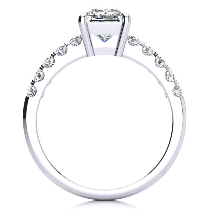 1 1/3 Carat Traditional Lab Grown Diamond Engagement Ring with 1 Carat Center Princess Cut Solitaire In 14 Karat White Gold 